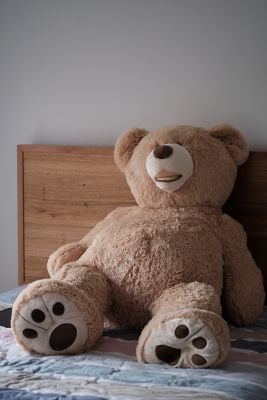 XXXL Teddy auf dem Bett